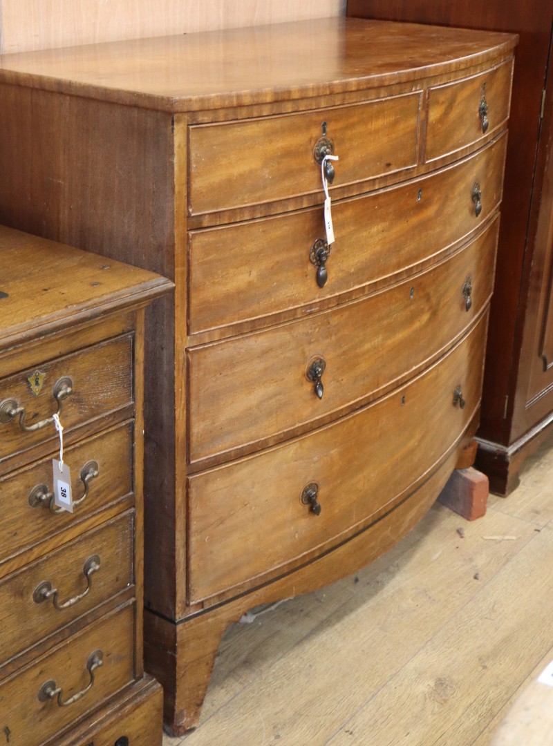 A Georgian mahogany bow-fronted chest of drawers, W.108cm, D.55cm, H.107cm